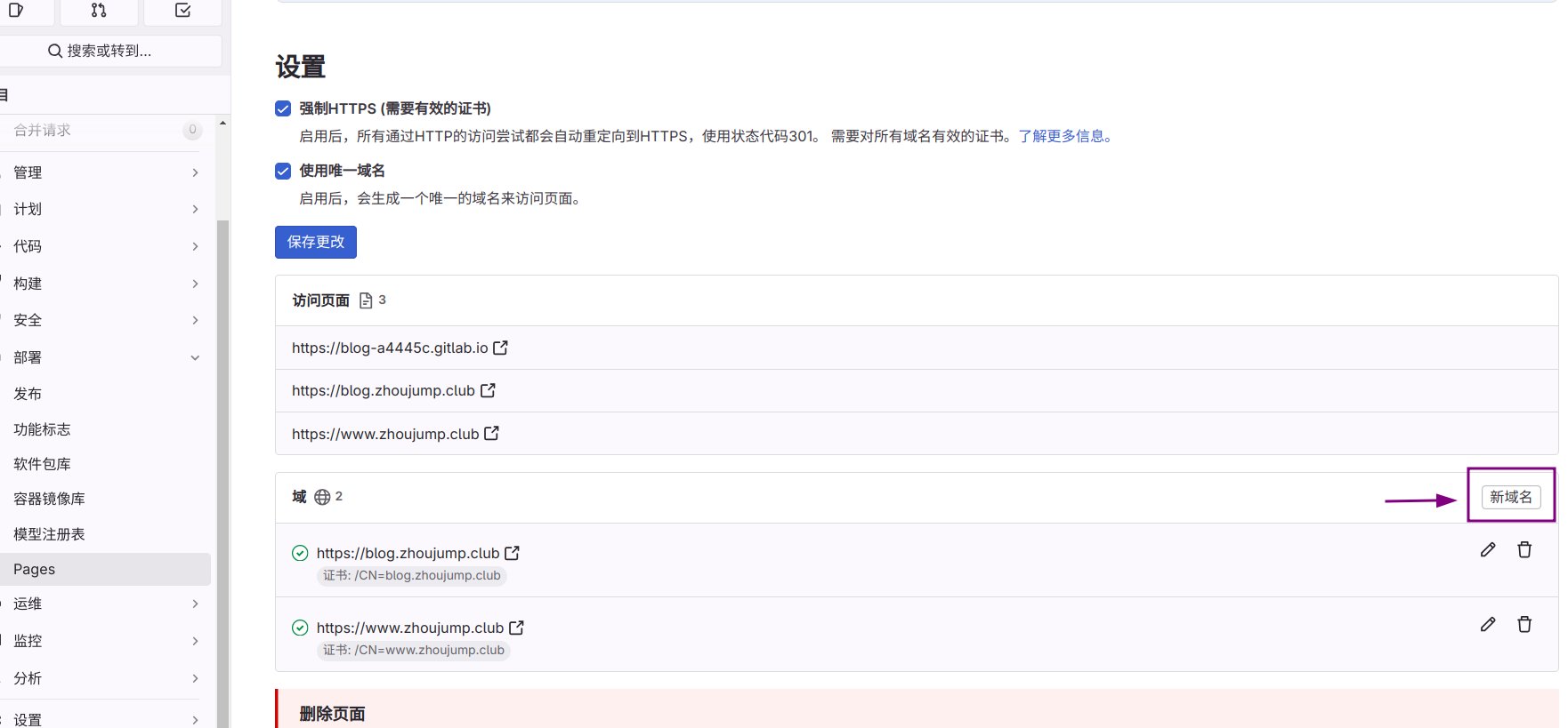 点击新域名按钮