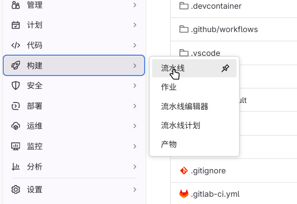 这个页面在侧栏的 构建>流水线 下
